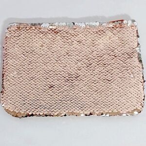 Cosmetic Makeup Bag/Clutch/Pouch, Pink Rose Gold Glitter Sequins NWOT